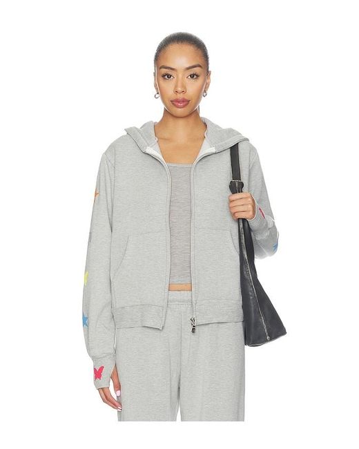 Lauren Moshi White Leann Zip Up Hoodie