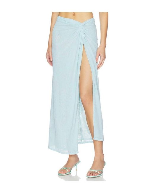 AFRM Blue Lorli Burnout Velvet Skirt