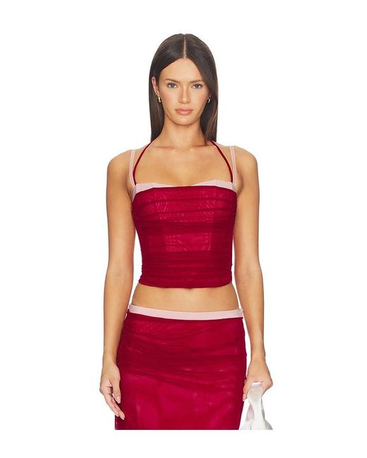 Tiger Mist Red Caline Ruched Corset Top