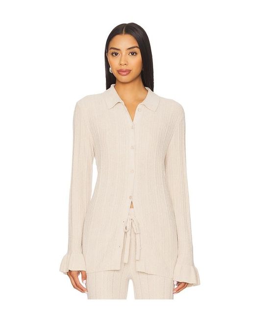 Barefoot Dreams Natural Cozychic Ultra Lite Ribbed Ruffle Cuff Shirt