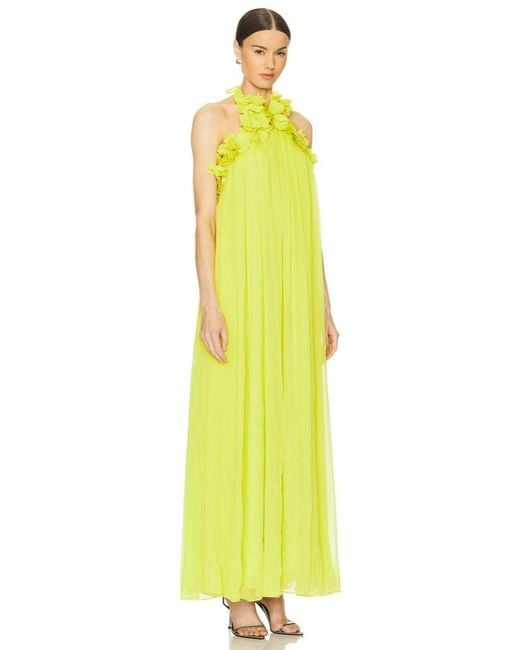 PATBO Yellow Hand Embroidered Flower Gown