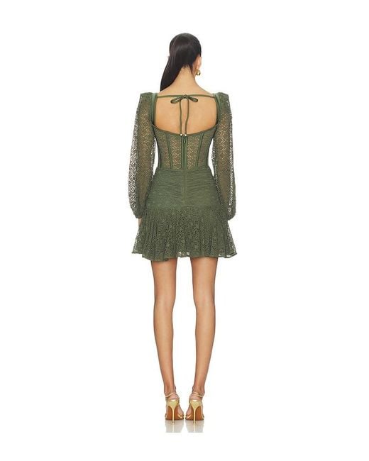 PATBO Green Sirena Mesh Long Sleeve Mini Dress