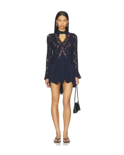 Free People Blue First Crush Lace Tunic