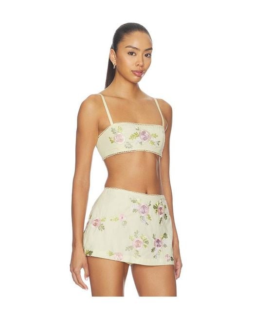 For Love & Lemons Yellow Ribbon Flowers Top