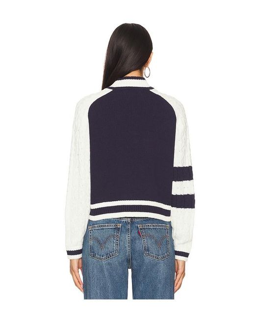 Central Park West Blue Cable Sleeve Knit Bomber