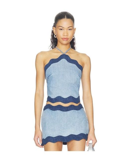 retroféte Blue Iselda Denim Top