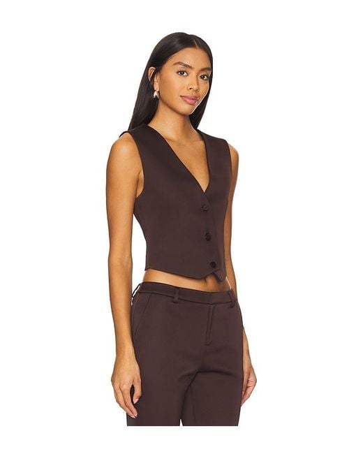 SER.O.YA Black Satin Button-Front Cropped Vest