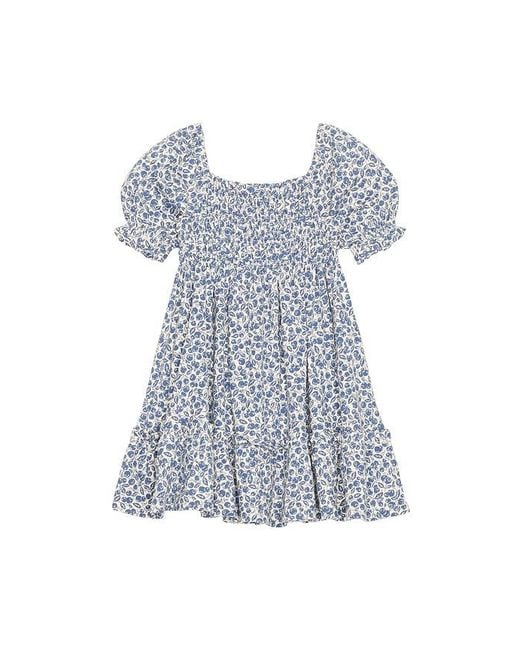 Polo Ralph Lauren Blue Short Sleeve Jersey Knit Floral Smocked Dress