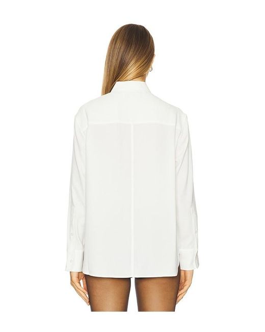 La Ligne White Satin Back Crepe Button Down Shirt