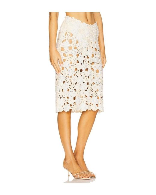 For Love & Lemons Natural Floral Crochet Coverup Midi Skirt