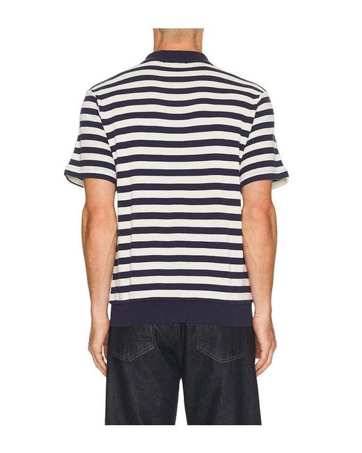 Polo Ralph Lauren Black Short Sleeve Cotton Club Stripe Textured Fully Fashioned Johnny Collar Polo for men