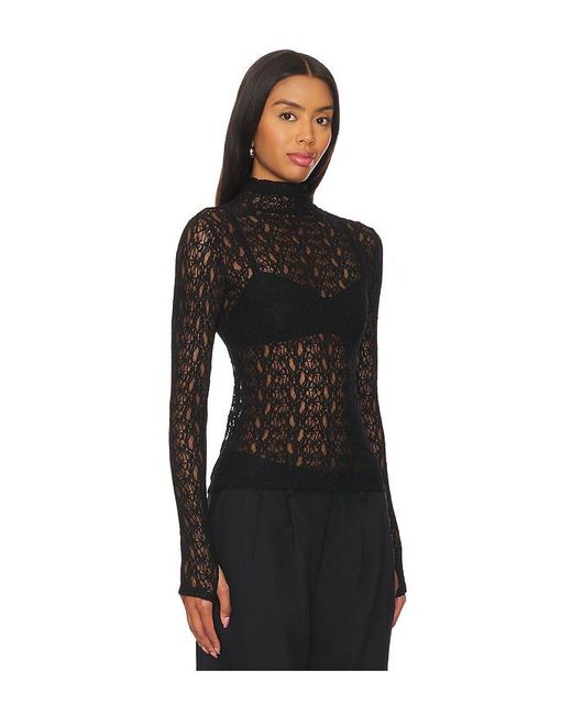 Enza Costa Lace Long Sleeve Turtleneck Black