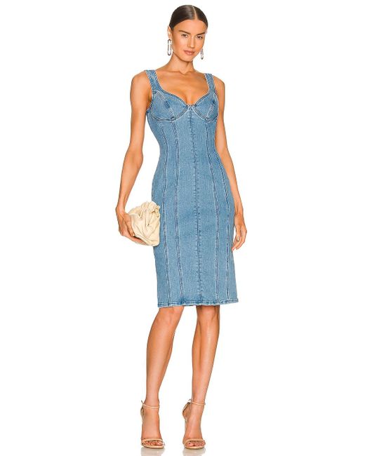 Bardot Blue Denim Paneled Midi Dress