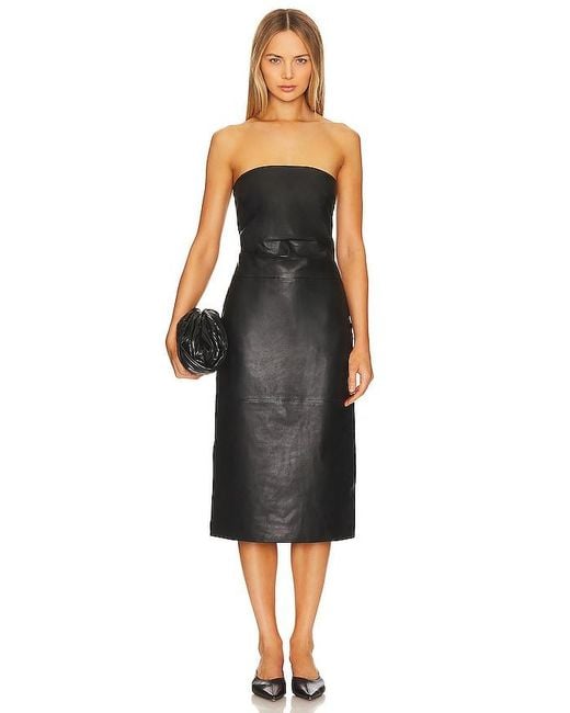 St. Agni Black Leather Midi Dress
