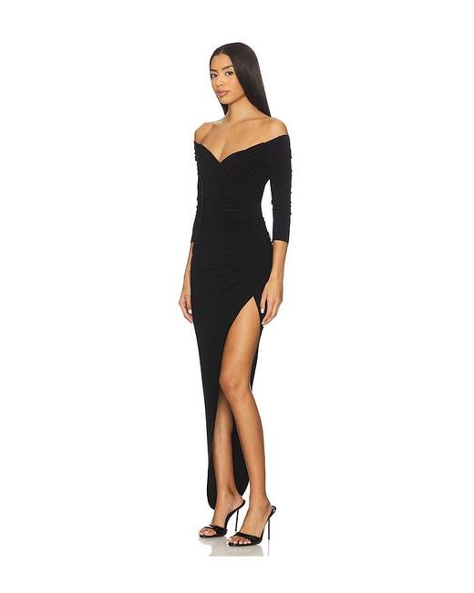 Norma Kamali Black Off Shoulder Sweetheart Side Drape Gown