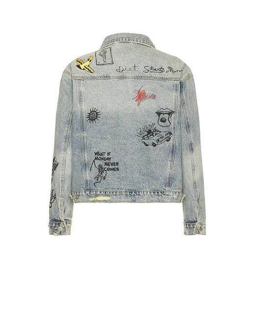 DIET STARTS MONDAY Blue Doodle Trucker Jacket for men