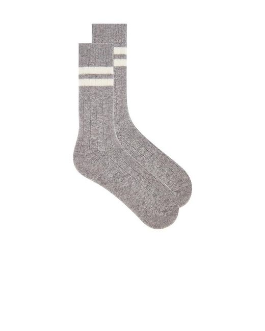 White + Warren Gray Cashmere Ribbed Striped Socks