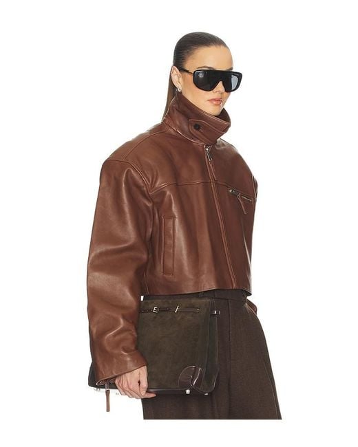 Helsa Brown The Leather Oversized Moto Jacket