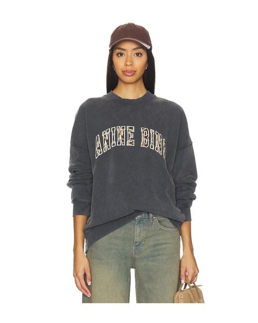 Anine Bing Black Miles Sweatshirt Leopard