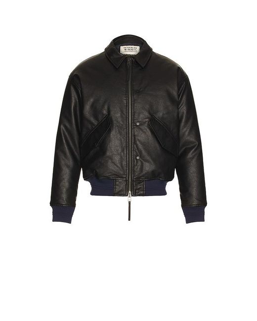 Scotch & Soda Black Faux Leather Puffer Jacket for men