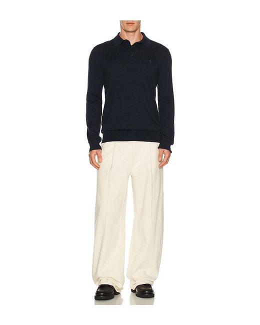 Polo Ralph Lauren Blue Long Sleeve Merino Wool Button Placket Polo Sweater for men