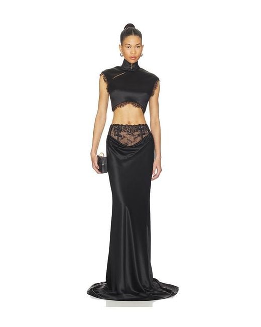 SAU LEE Black Lila Satin Top