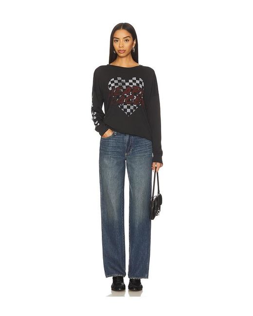 Lauren Moshi Black Luella Long Sleeve Drop Shoulder Tee