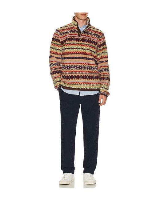Polo Ralph Lauren Orange Long Sleeve Printed Vintage Fleece Snap Mockneck Pullover for men