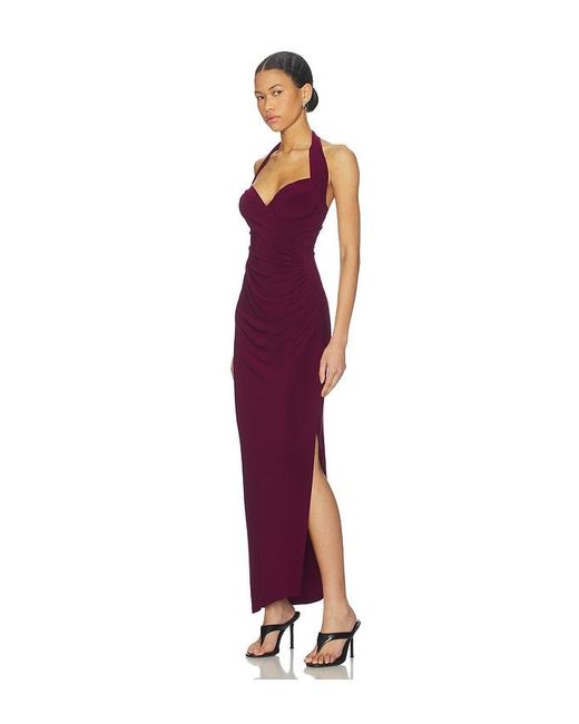Norma Kamali Purple X Revolve Halter Sweetheart Side Drape Gown
