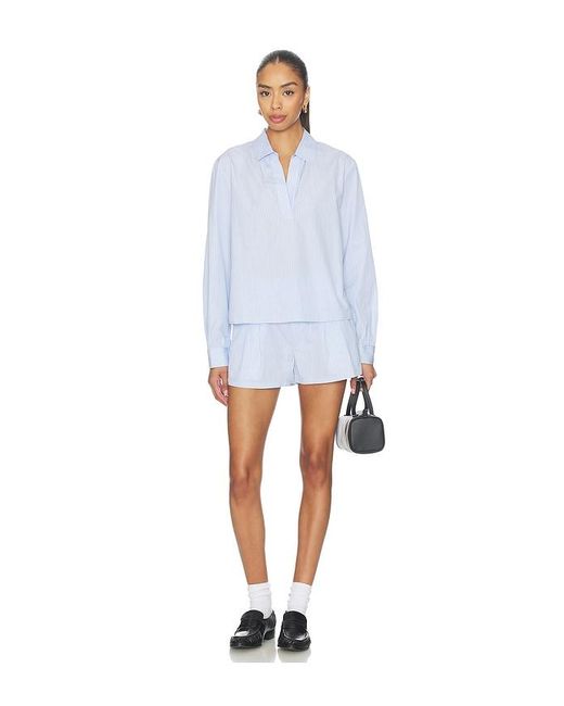 FRAME White The Striped Long Sleeve Popover Top