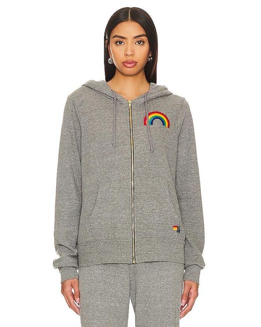 Aviator Nation Gray Rainbow Embroidery Zip Hoodie