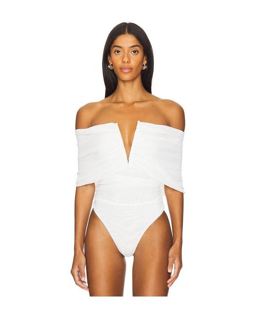 WeWoreWhat Ruched Off Shoulder ボディスーツ White