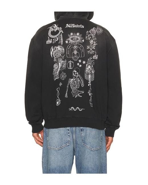 AllSaints Black Terra Zip Through Sweater for men