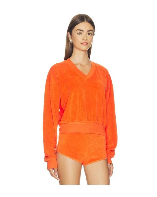 ÉTERNE Orange Cropped V-Neck Sweatshirt