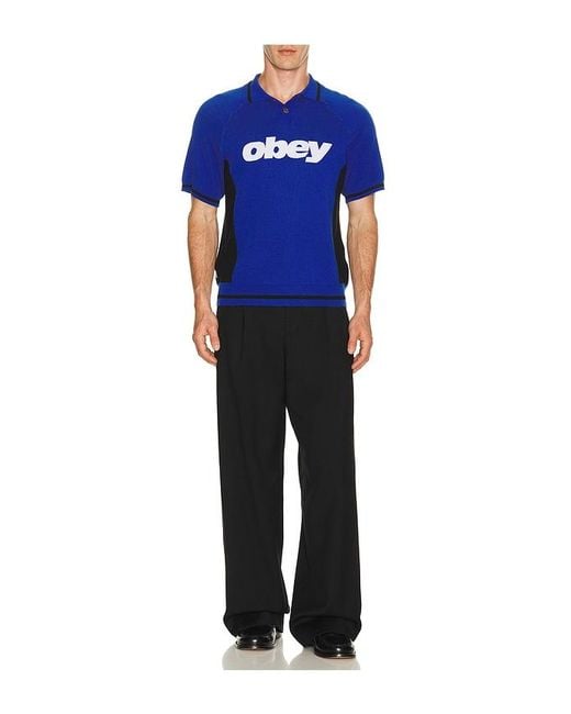 Obey Blue Sport Knitted Polo for men