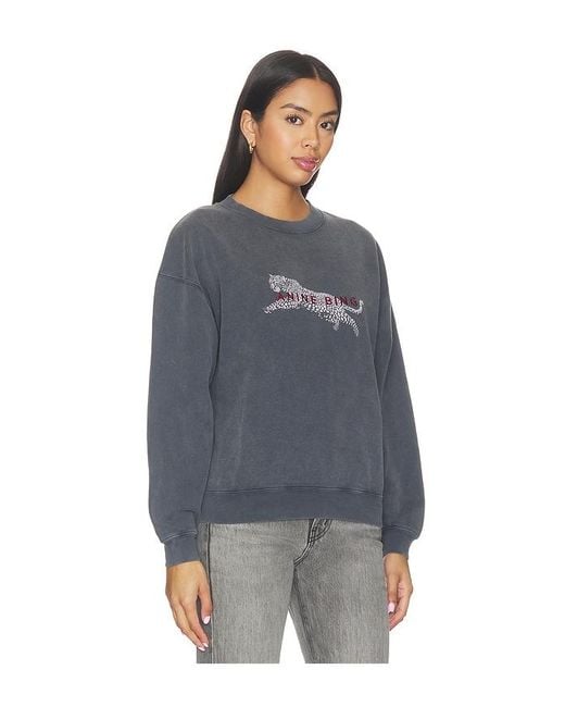Anine Bing Blue Spencer Sweatshirt Leopard