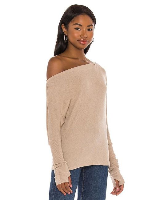 Enza Costa Blue Cashmere Cuffed Off The Shoulder Long Sleeve