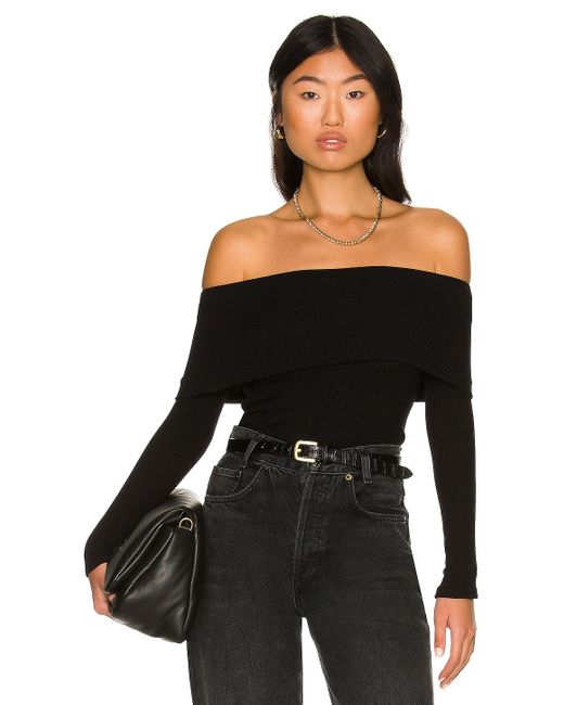 Enza Costa Black Sweater Knit Off The Shoulder Top
