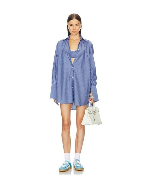 Helsa Blue Pinstripe Poplin Oversized Shirt