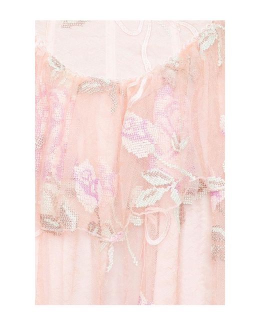 For Love & Lemons Pink Emmeline Embroidery Midi Dress