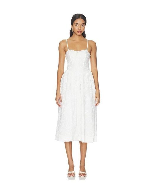 For Love & Lemons White Laura Eyelet Midi Dress