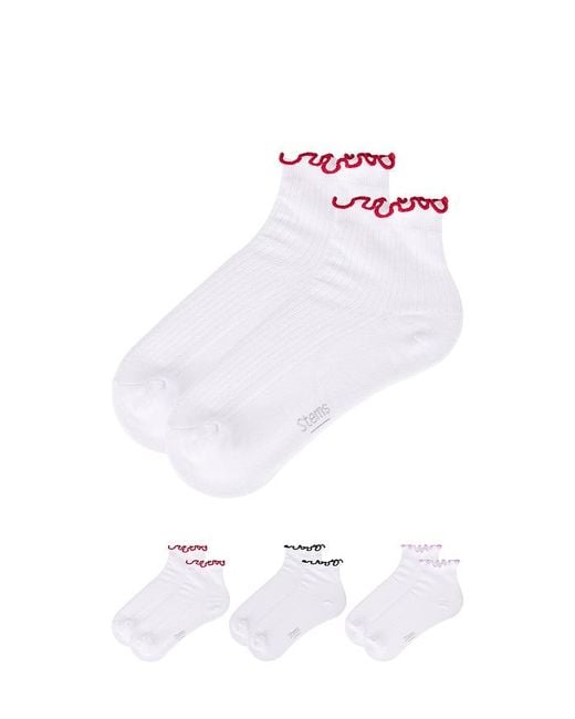 Stems White 3-Pack Ruffle Contrast Ankle Socks