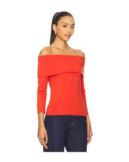 Nation Los Angeles Red Alexi Off The Shoulder T-Shirt