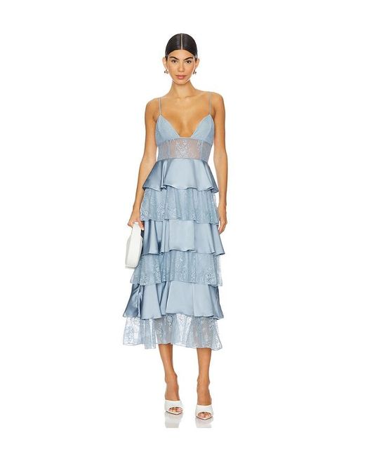 WeWoreWhat Blue Tiered Lace Midi Dress