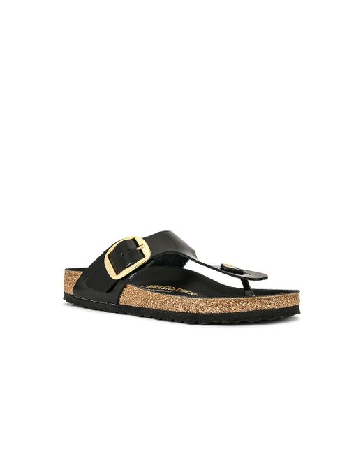 Birkenstock Leather Gizeh High Shine Big Buckle Sandal in Black | Lyst