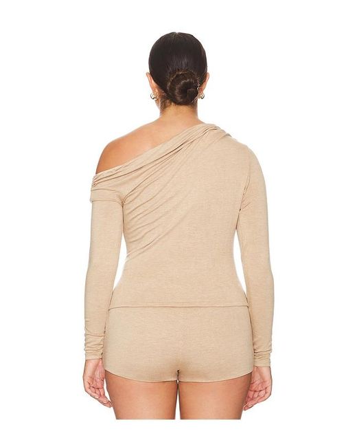 AFRM Natural Off-Shoulder Jersey Long Sleeve Top