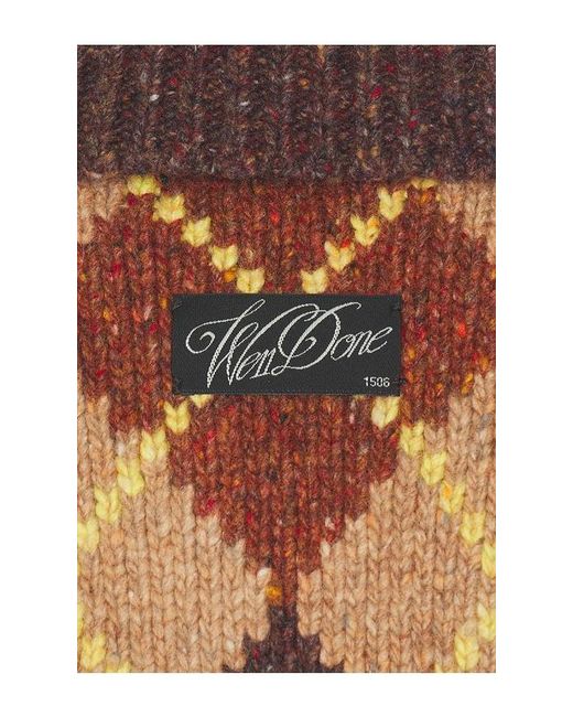we11done Brown Knit Argyle Intarsia Cardigan