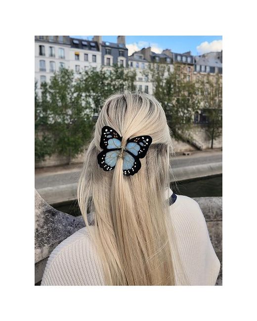 Solar Eclipse Blue Hand-Painted Monarch Butterfly Claw Hair Clip