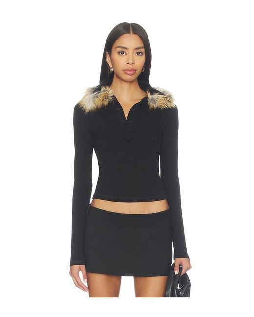 OTTOLINGER Black Furry Fitted Polo Top