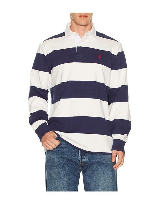 Polo Ralph Lauren Blue Long Sleeve Heavyweight Rugby Shirt for men